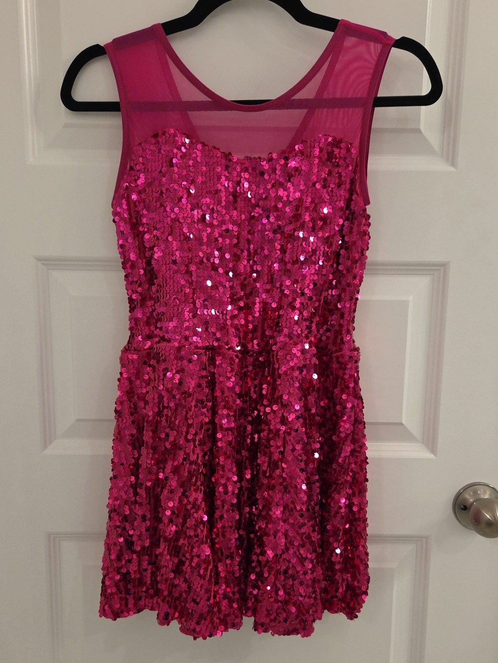 Weissman Hot Pink Sequin Dance Costume with Sheer Yoke